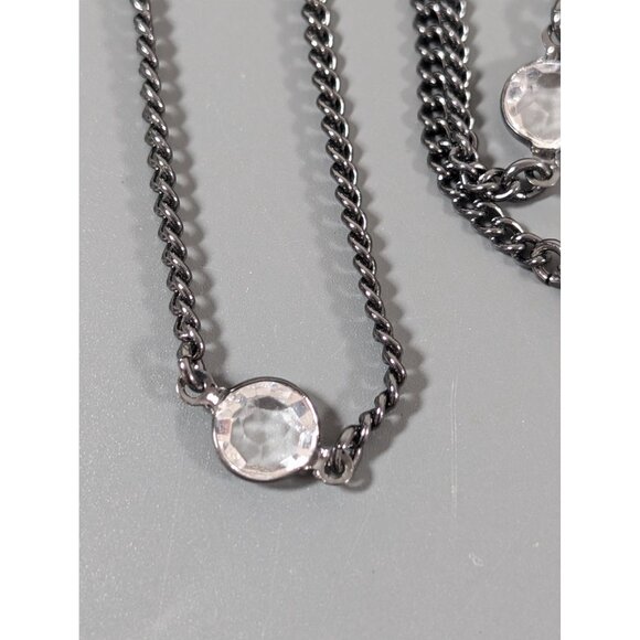 Premier Designs City Lights Gray Metallic Clear Bezel Long Layering Necklace 60" - Picture 4 of 10